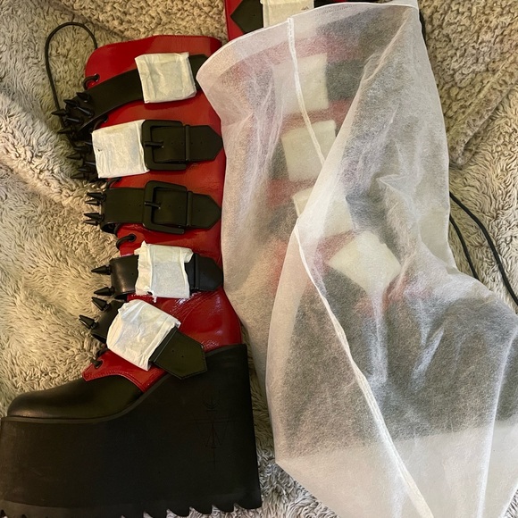 NEW Widow Appetite For Destruction Dolls Kill Spiked Boots Platform Faux Leather - Picture 3 of 11